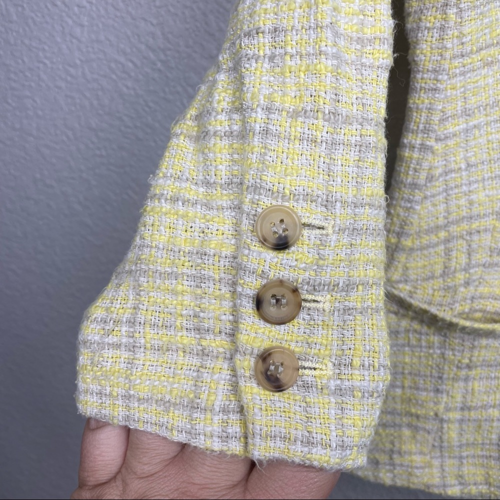 Theory Size 2 Tweed Blazer Jacket Yellow Plaid Cotton Single Breasted Pockets - Picture 7 of 8